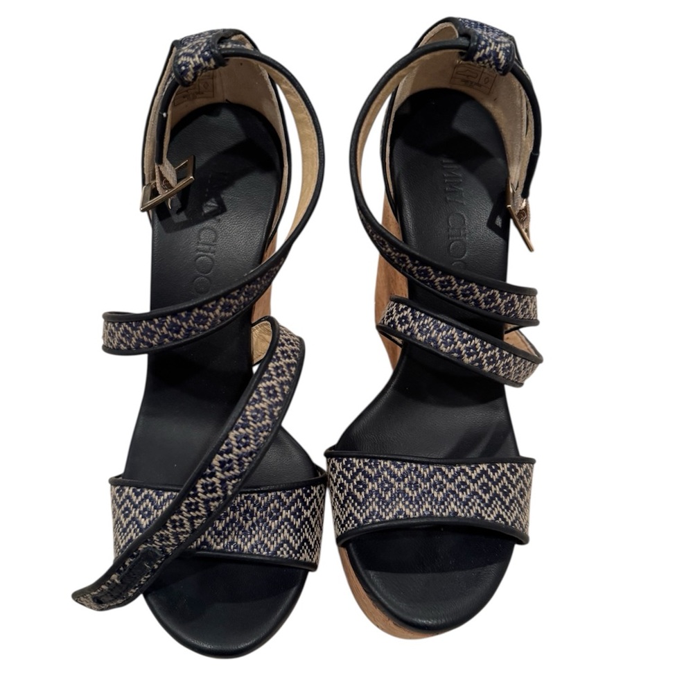 Jimmy Choo Navy and Tan Sandals with Ankle Strap